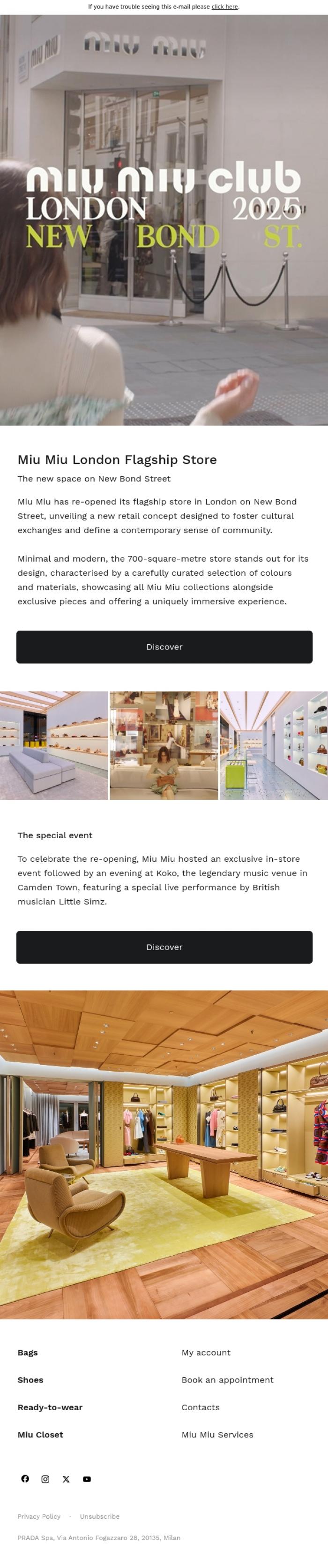 Email Design Inspiration from Miu Miu, The New Miu Miu London Flagship Store