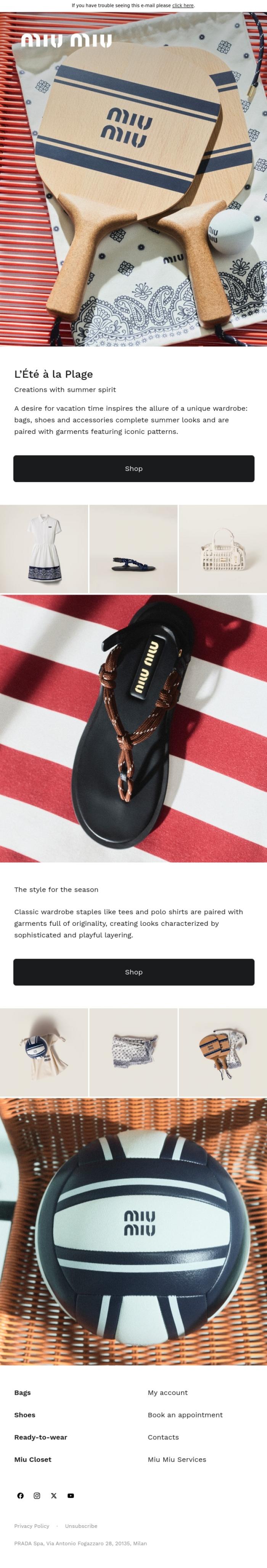 Email Design Inspiration from Miu Miu, L'&Eacute;t&eacute; &agrave; la Plage