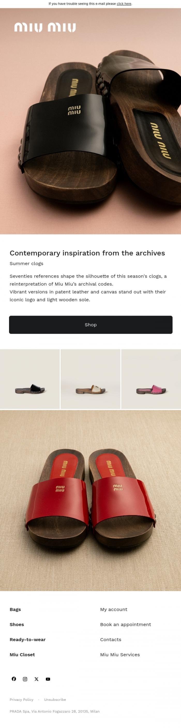 Email Design Inspiration from Miu Miu, Contemporary Inspiration from the Archives