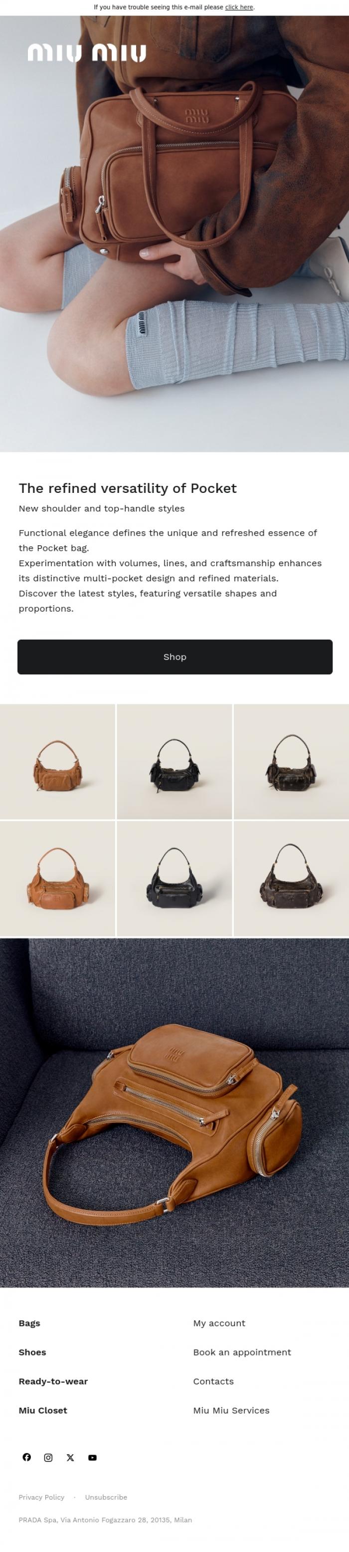Email Design Inspiration from Miu Miu, The Refined Versatility of Pocket