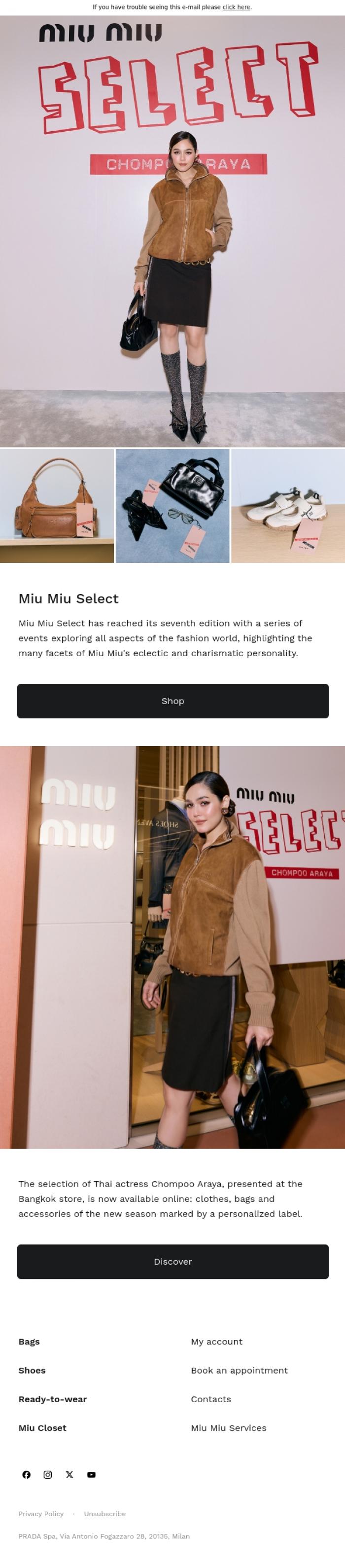 Email Design Inspiration from Miu Miu, Miu Miu Select