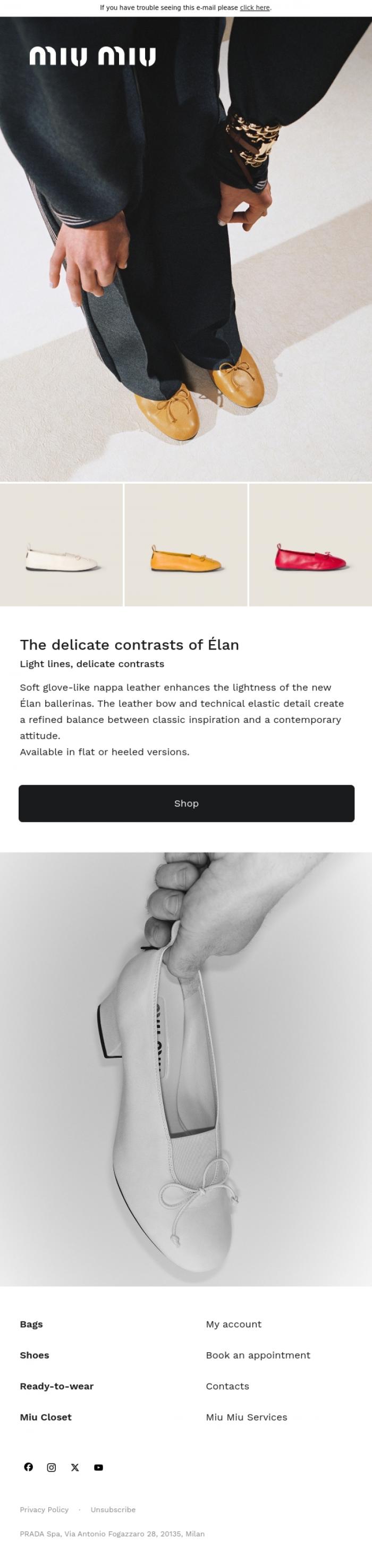 Email Design Inspiration from Miu Miu, The &Eacute;lan Ballerinas