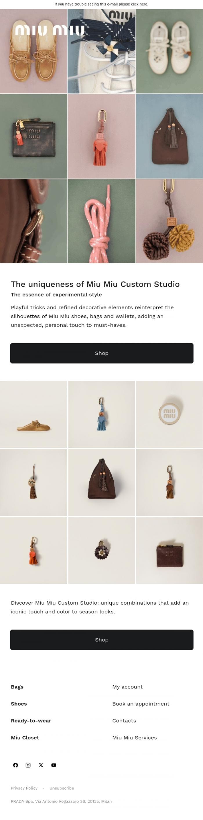 Email Design Inspiration from Miu Miu, The uniqueness of Miu Miu Custom Studio