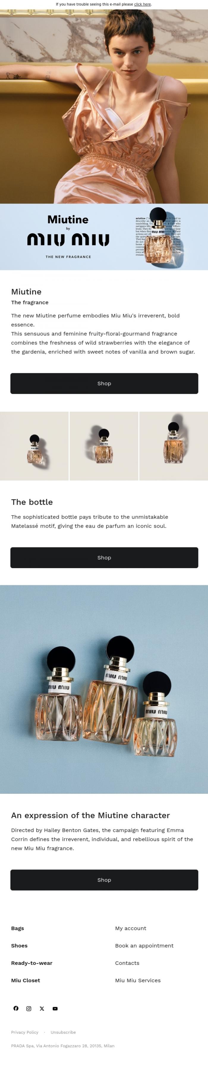 Email Design Inspiration from Miu Miu, Miutine