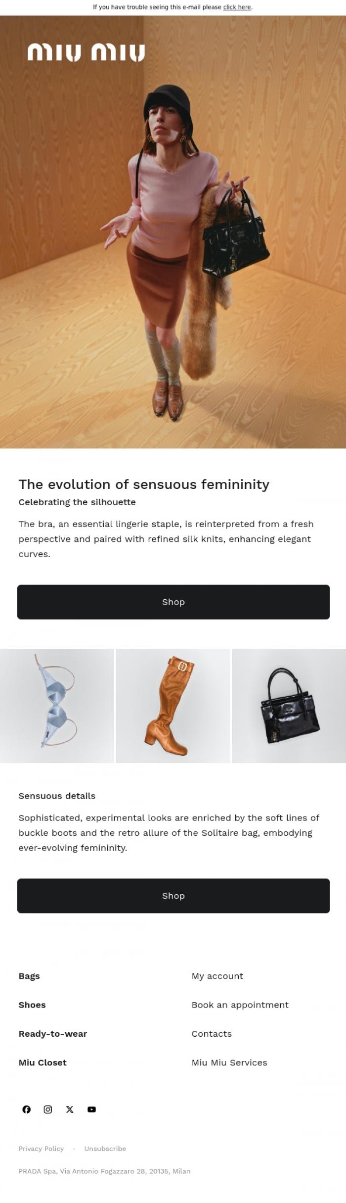 Email Design Inspiration from Miu Miu, The Evolution of Sensuous Femininity