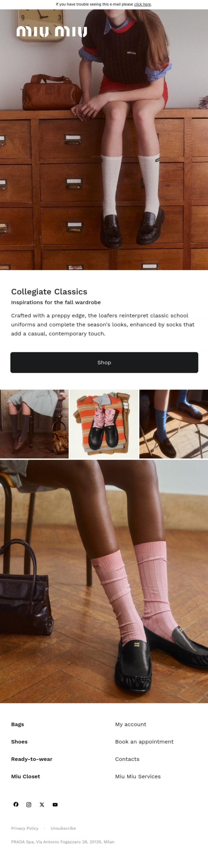 Email Design Inspiration from Miu Miu, Collegiate Classics
