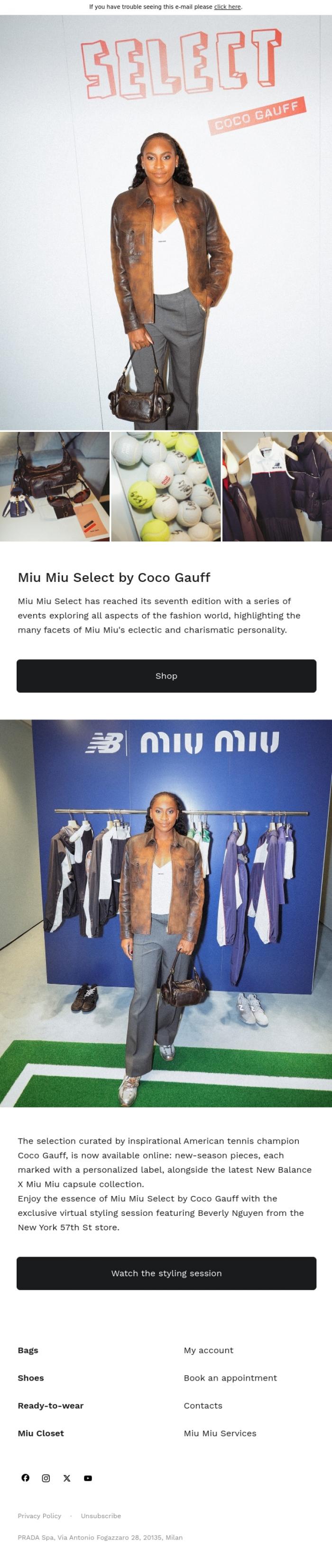 Email Design Inspiration from Miu Miu, Miu Miu Select