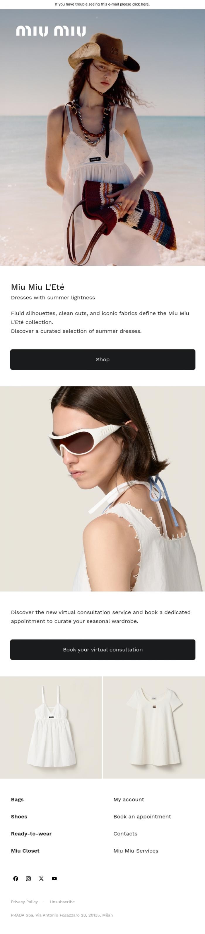 Email Design Inspiration from Miu Miu, Summer Dresses