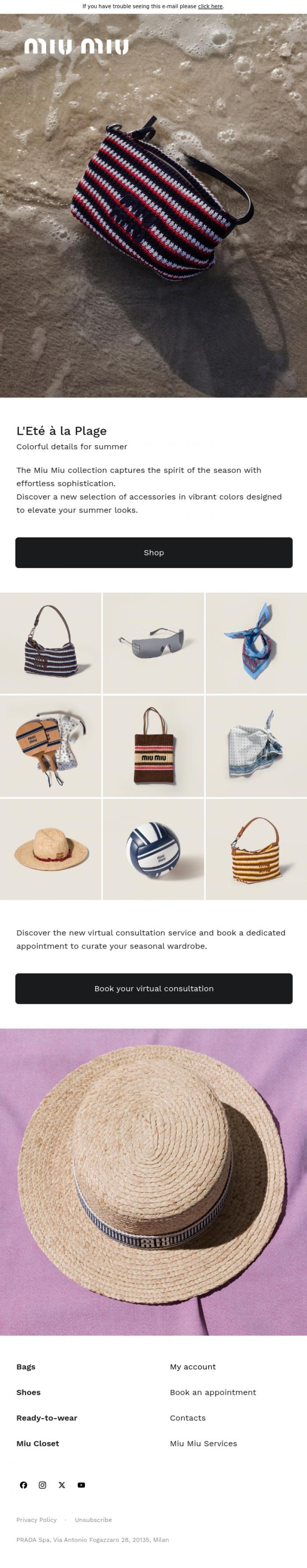 Email Design Inspiration from Miu Miu,  L'Et&eacute; &agrave; la Plage 