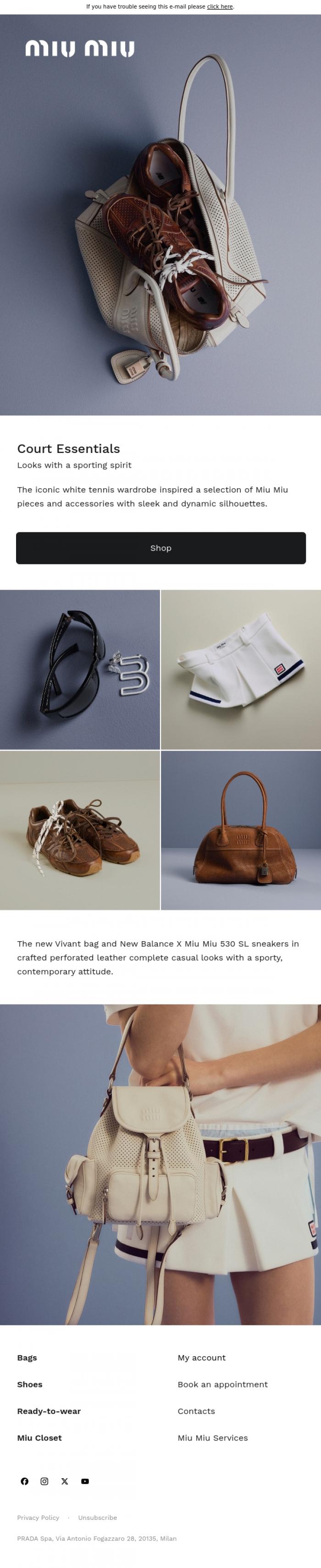 Email Design Inspiration from Miu Miu, Court Essentials