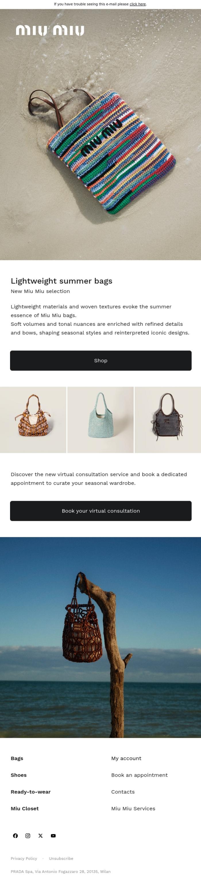 Email Design Inspiration from Miu Miu, The Lightness of Summer
