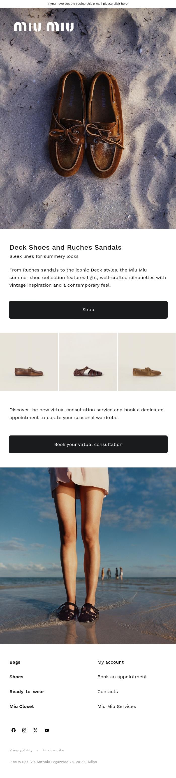 Email Design Inspiration from Miu Miu, Deck Shoes and Ruches Sandals
