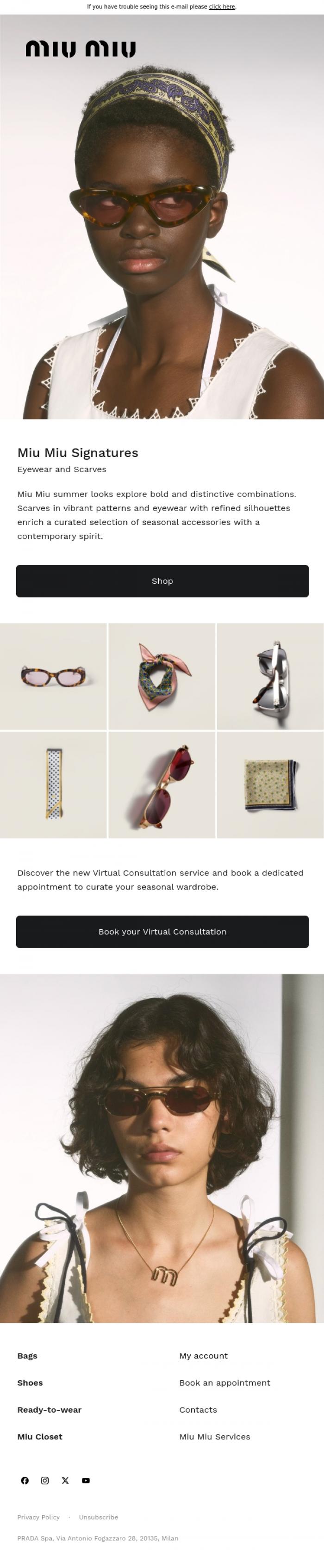 Email Design Inspiration from Miu Miu, Vacation Look Accessories