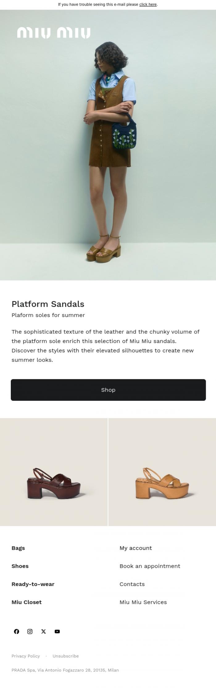 Email Design Inspiration from Miu Miu, Platform Sandals