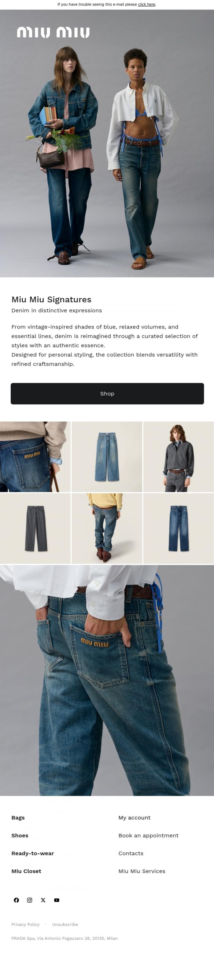 Email Design Inspiration from Miu Miu, Miu Miu Signatures: Timeless Denim