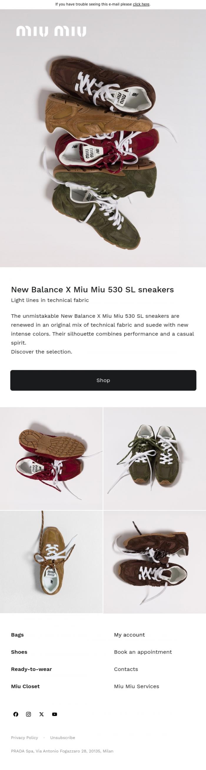 Email Design Inspiration from Miu Miu, New Balance X Miu Miu Sneakers