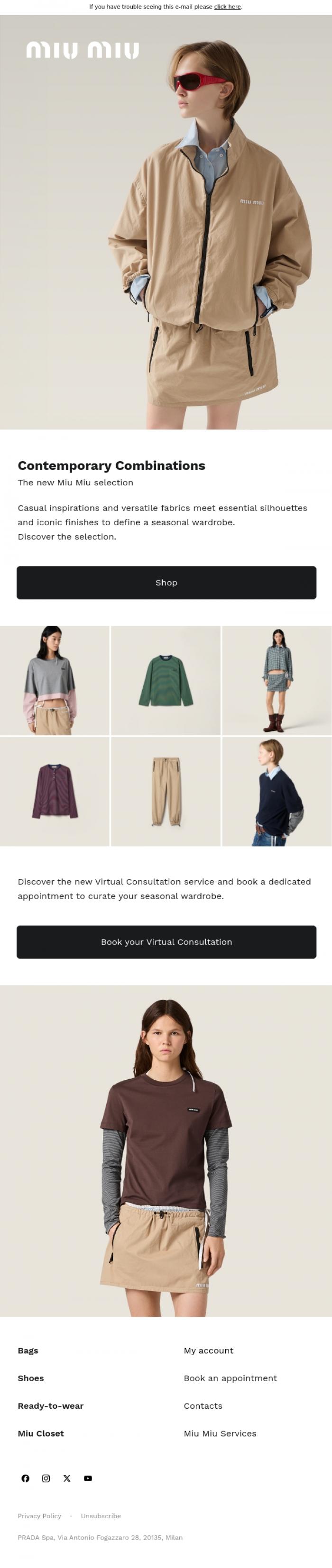 Email Design Inspiration from Miu Miu, Contemporary Combinations