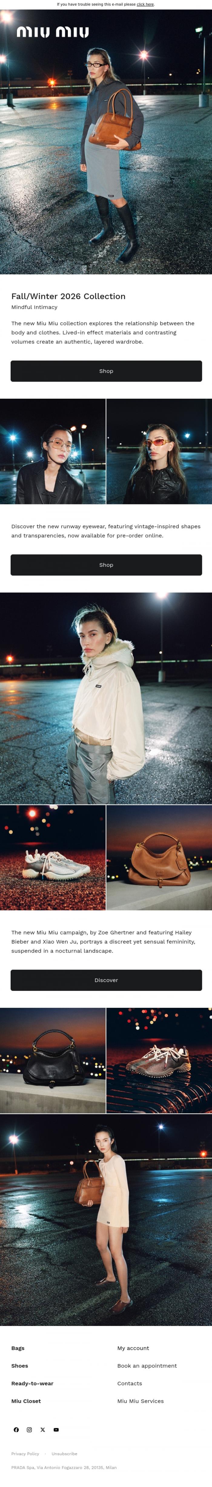 Email Design Inspiration from Miu Miu, Fall/Winter 2026 Collection