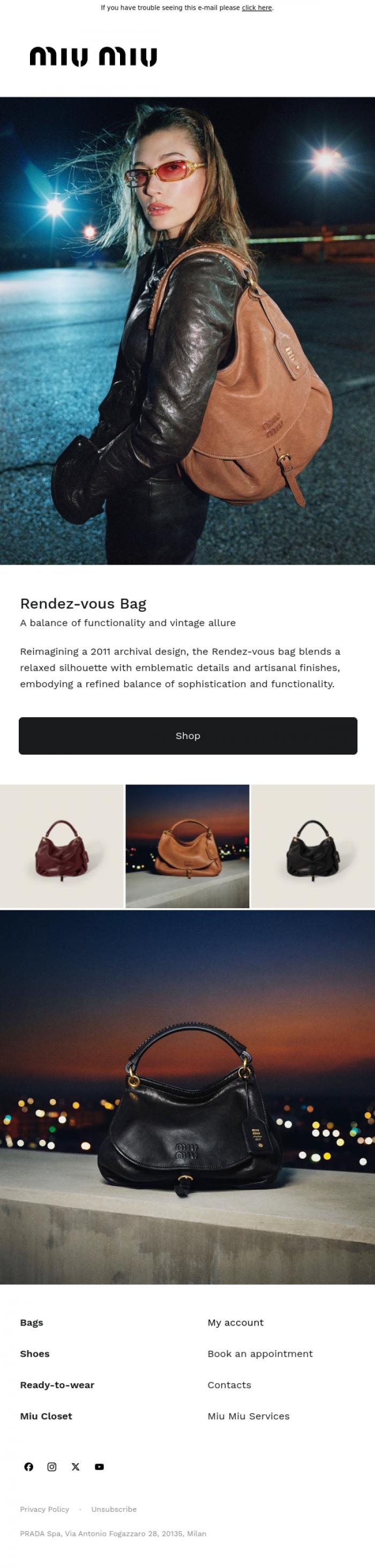 Email Design Inspiration from Miu Miu, Rendez-vous Bag