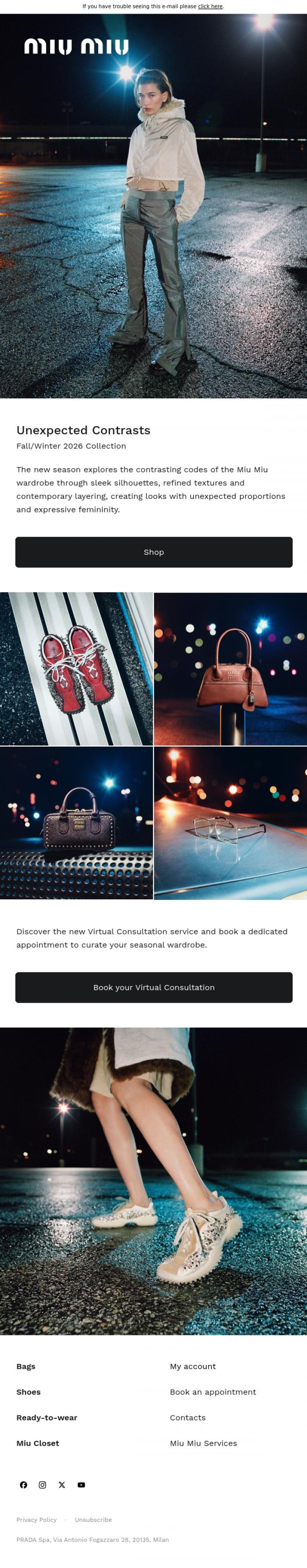 Email Design Inspiration from Miu Miu, Unexpected Contrasts