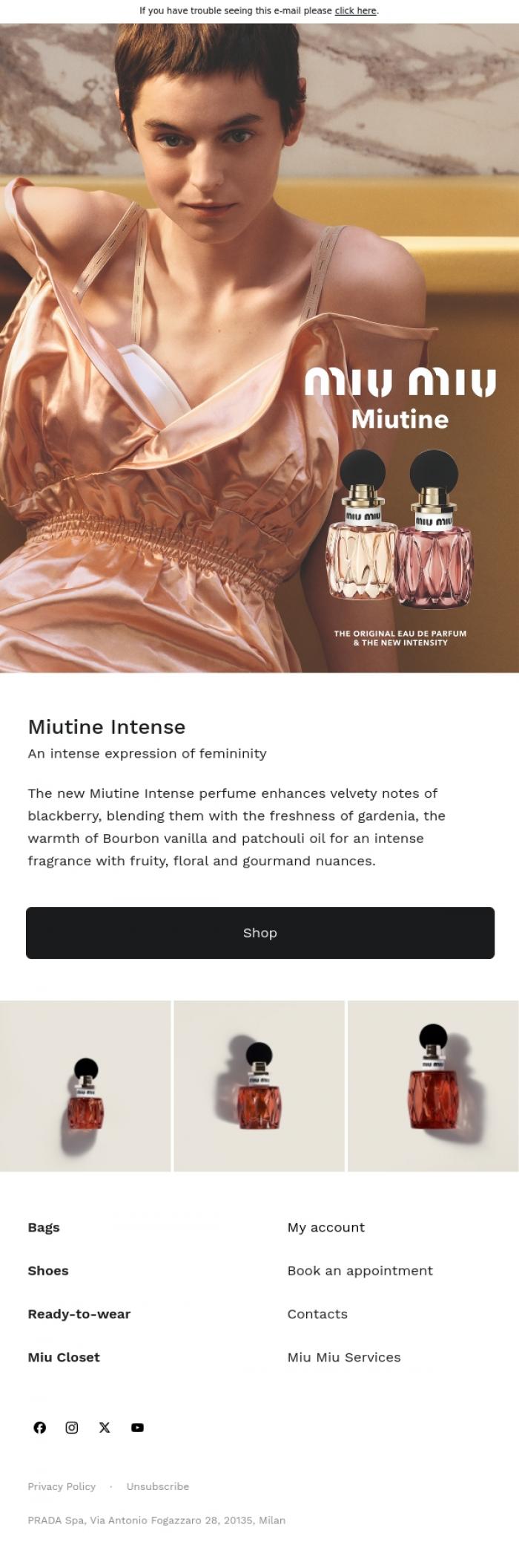 Email Design Inspiration from Miu Miu, Miutine Intense
