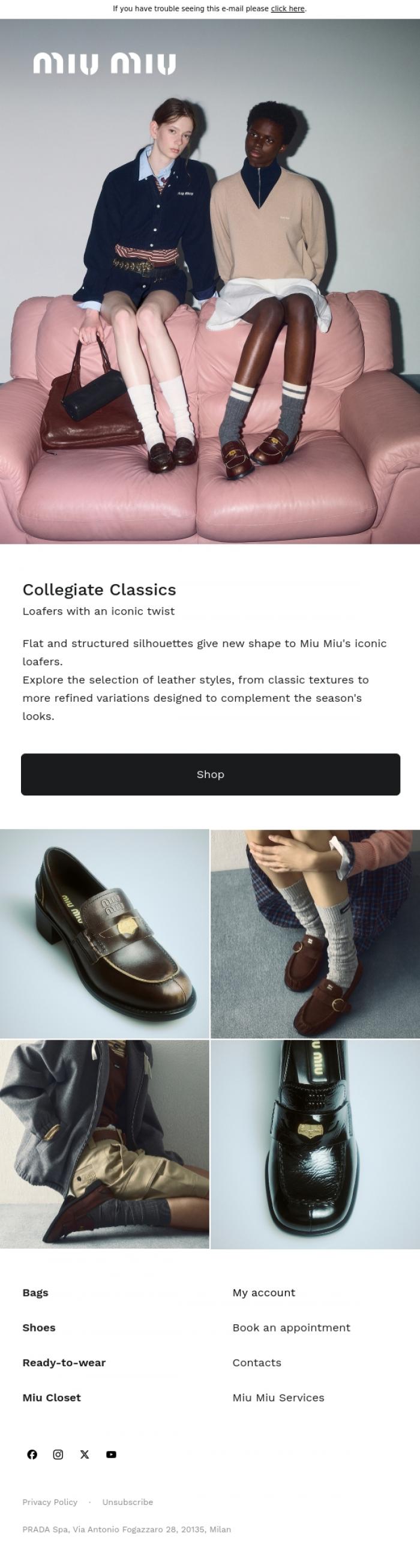 Email Design Inspiration from Miu Miu, Miu Miu Signatures: Collegiate Classics