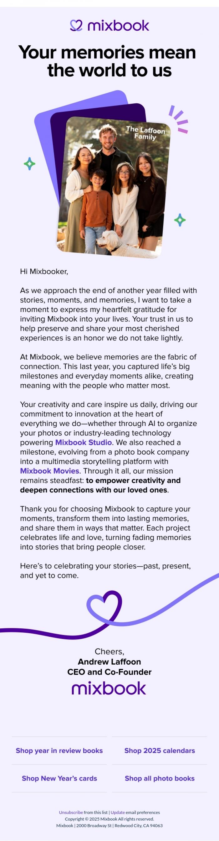 Email Design Inspiration from Mixbook, A note of thanks from our CEO 💌