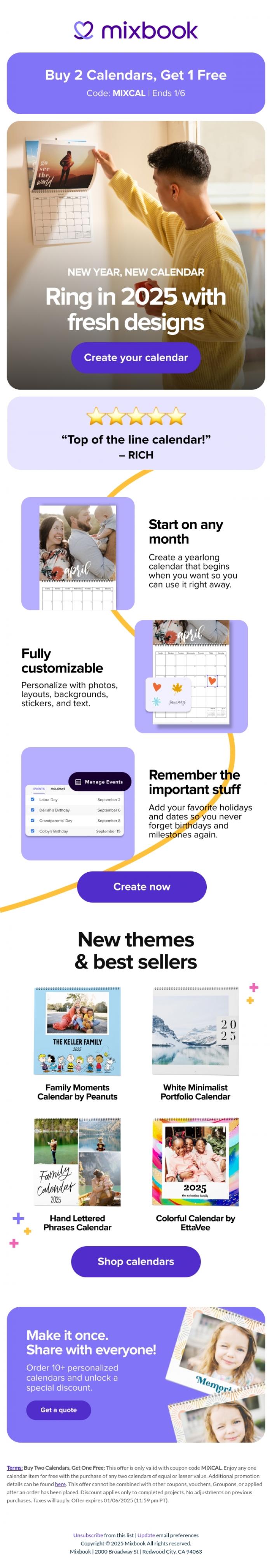 Email Design Inspiration from Mixbook, New Year, New Calendars 🗓️