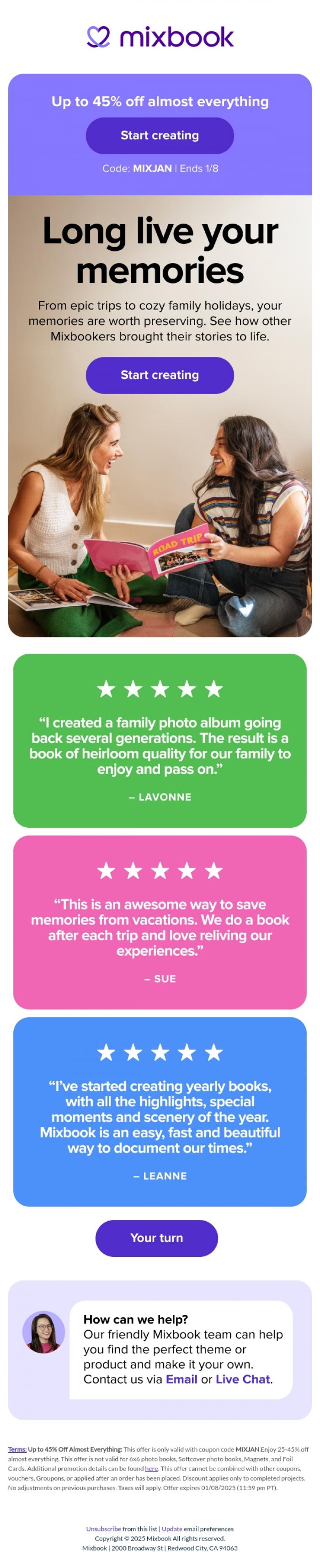 Email Design Inspiration from Mixbook, Let's make your memories last