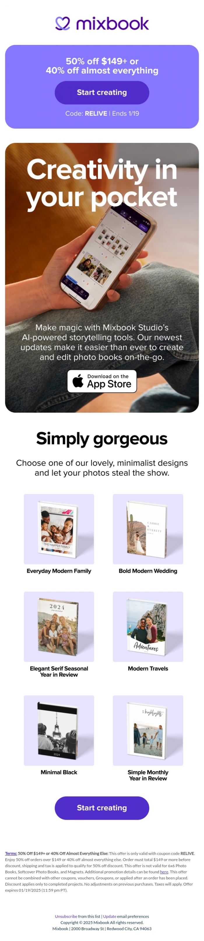 Email Design Inspiration from Mixbook, Create gorgeous photo books on-the-go