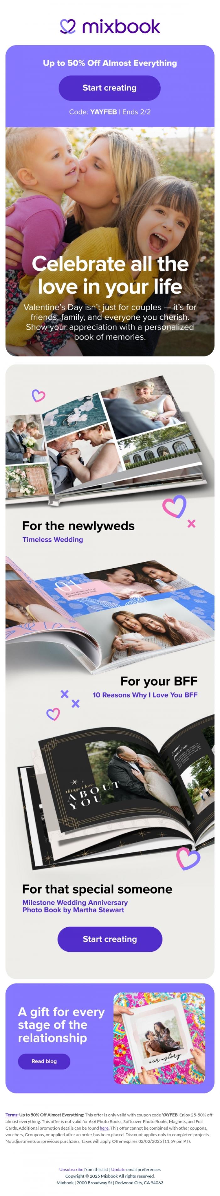 Email Design Inspiration from Mixbook, Galentine's and palentine's deserve love, too!