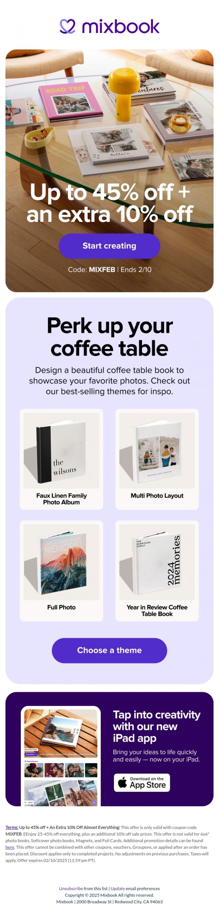 Email Design Inspiration from Mixbook, Make a coffee table book worth sharing