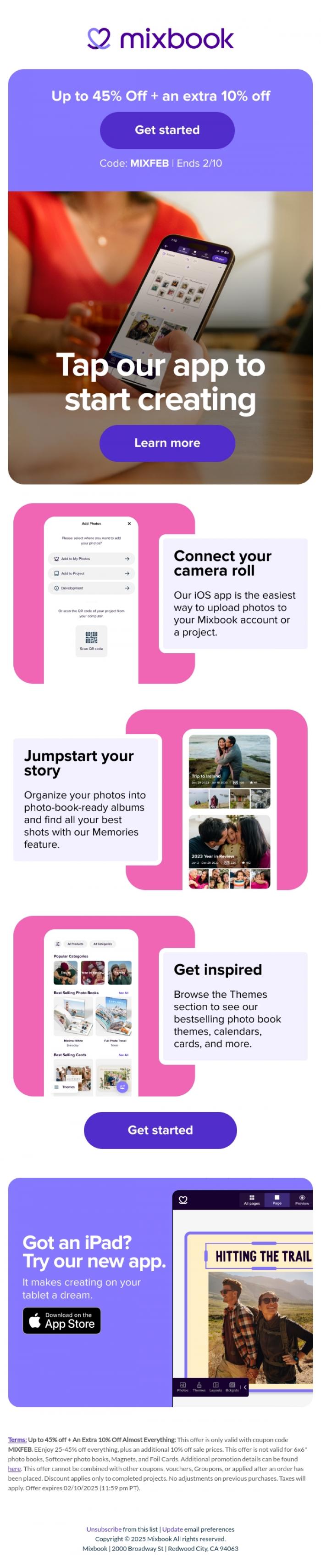 Email Design Inspiration from Mixbook, The photo book app that does it all