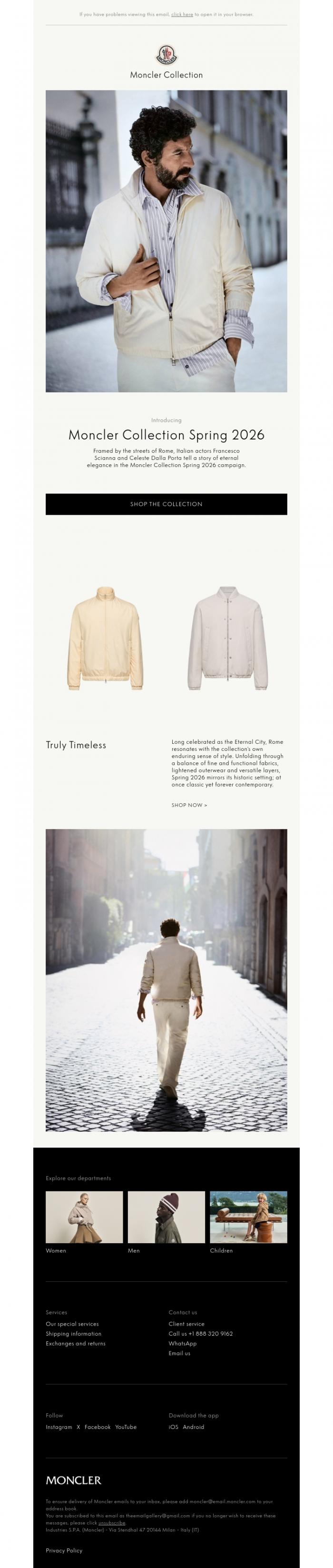 Email Design Inspiration from Moncler, Introducing Moncler Collection Spring 2026
