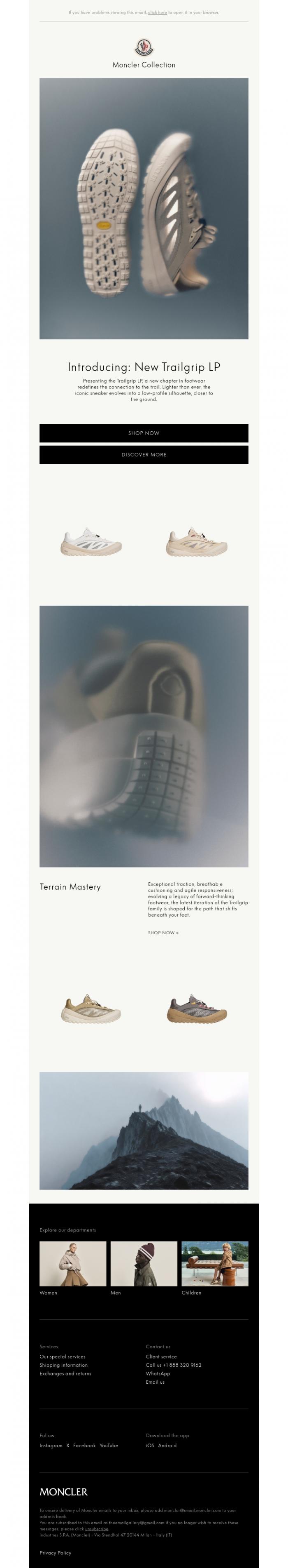 Email Design Inspiration from Moncler, Introducing: New Trailgrip LP