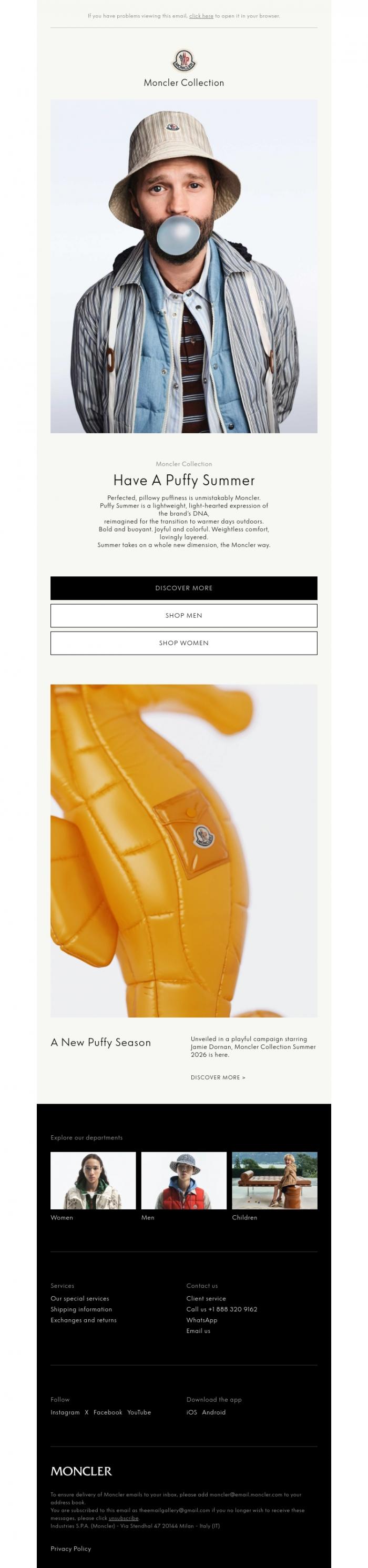 Email Design Inspiration from Moncler, Have A Puffy Summer