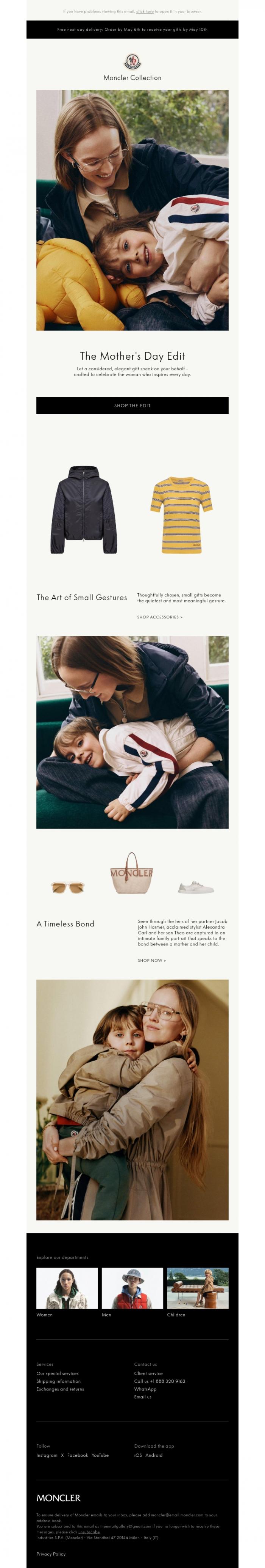 Email Design Inspiration from Moncler, The Mother's Day Edit
