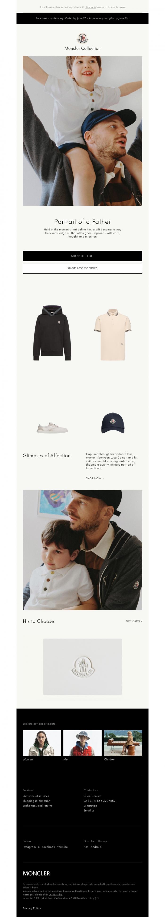 Email Design Inspiration from Moncler, Portrait of a Father