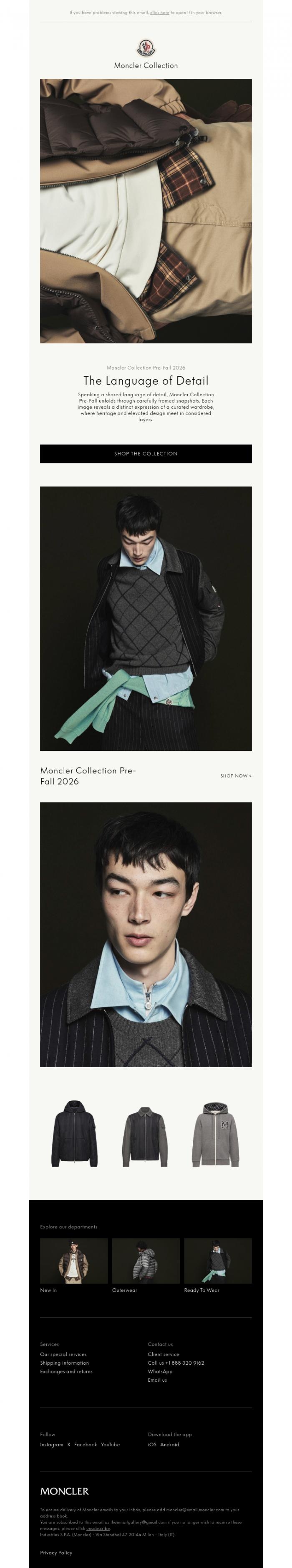 Email Design Inspiration from Moncler, Pre-Fall 2026: The Language of Detail