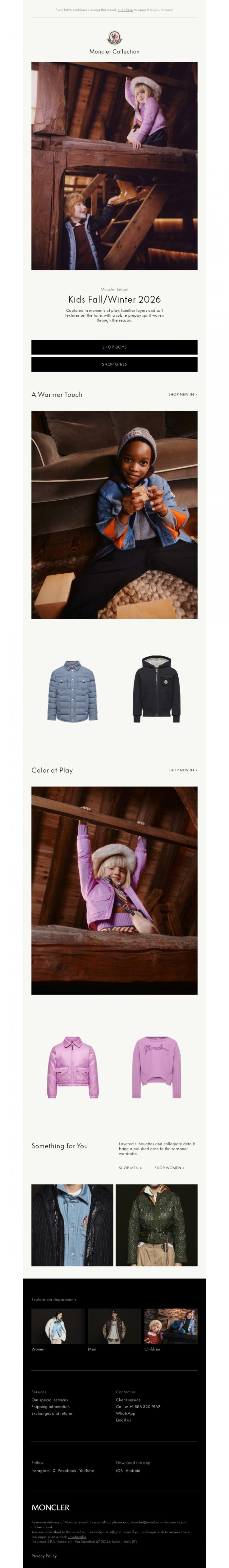 Email Design Inspiration from Moncler, Kids Fall/Winter 2026