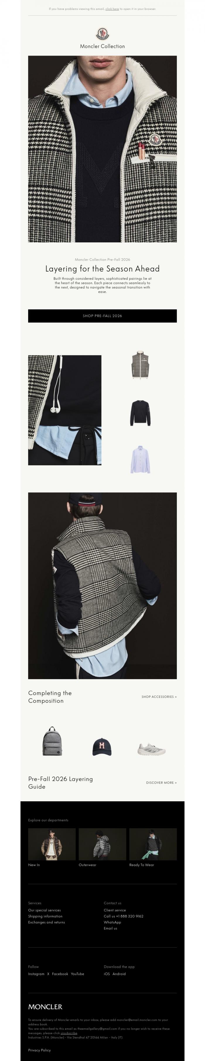 Email Design Inspiration from Moncler, Layering for the Season Ahead