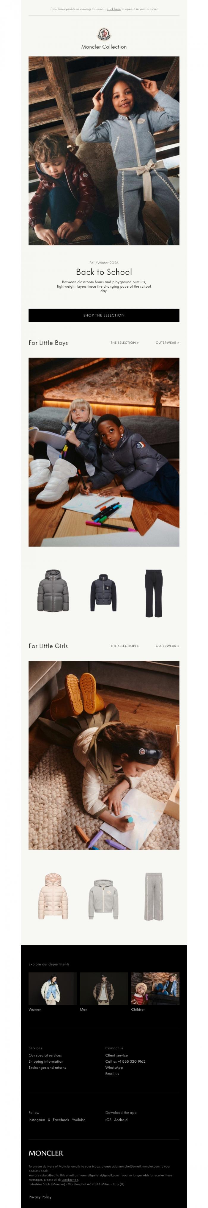 Email Design Inspiration from Moncler, Back to School