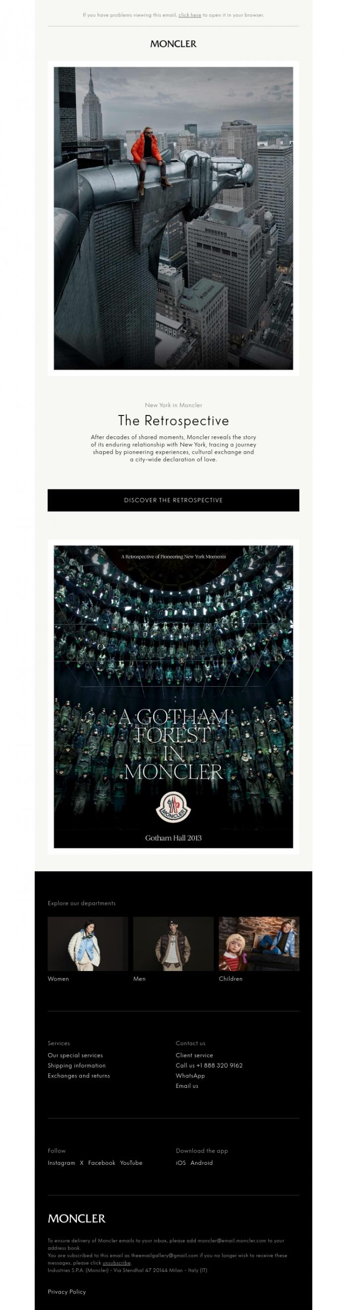 Email Design Inspiration from Moncler, New York in Moncler: The Retrospective