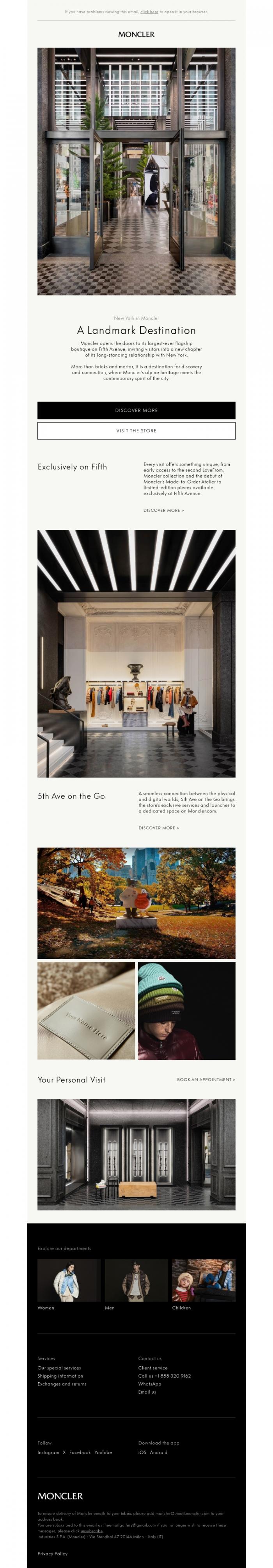 Email Design Inspiration from Moncler, Open Now: Moncler on Fifth Avenue