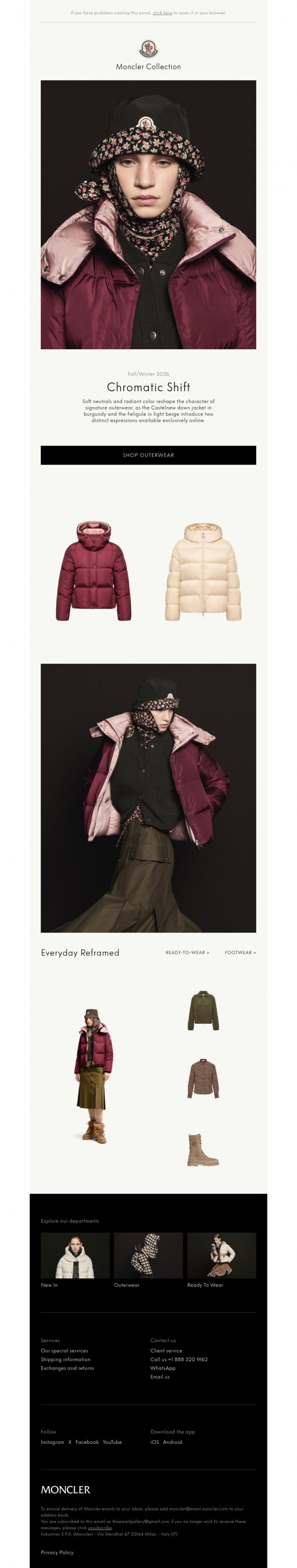 Email Design Inspiration from Moncler, Online Exclusive: Chromatic Shift
