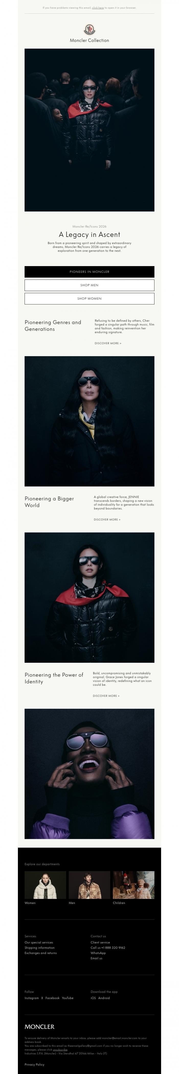 Email Design Inspiration from Moncler, Moncler Re/Icons 2026: A Legacy in Ascent