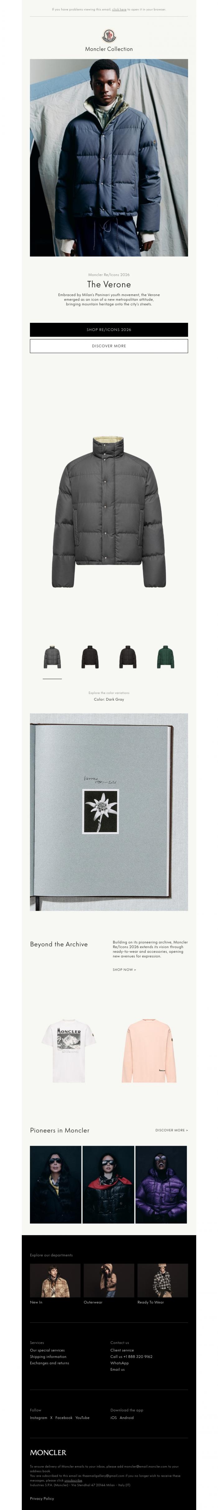 Email Design Inspiration from Moncler, Moncler Re/Icons 2026: The Verone