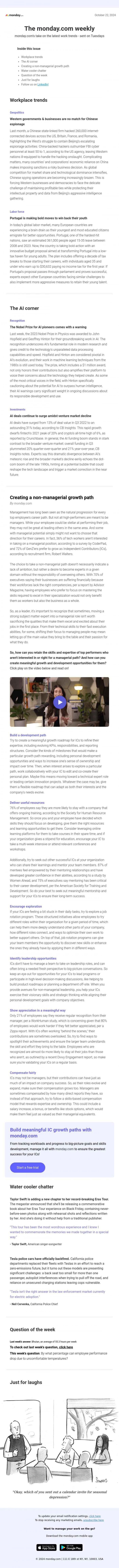 Email Design Inspiration from monday.com, Creating a non-managerial growth path