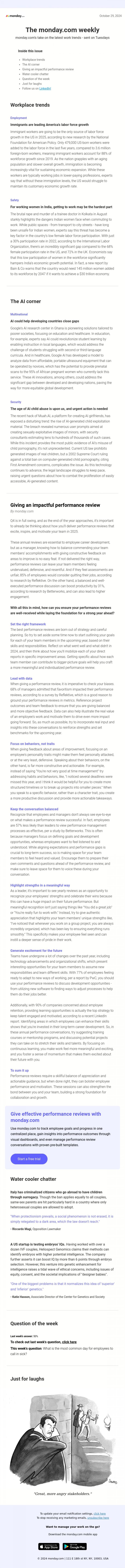 Email Design Inspiration from monday.com, Giving an impactful performance review
