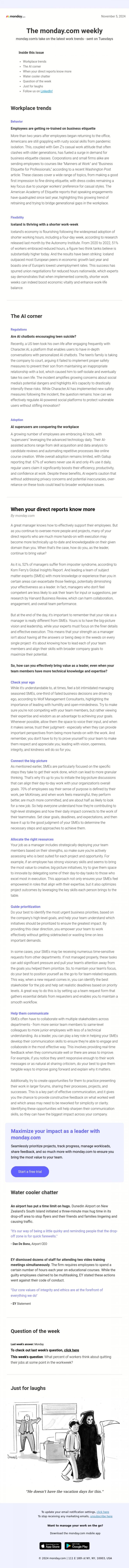 Email Design Inspiration from monday.com, When your direct reports know more